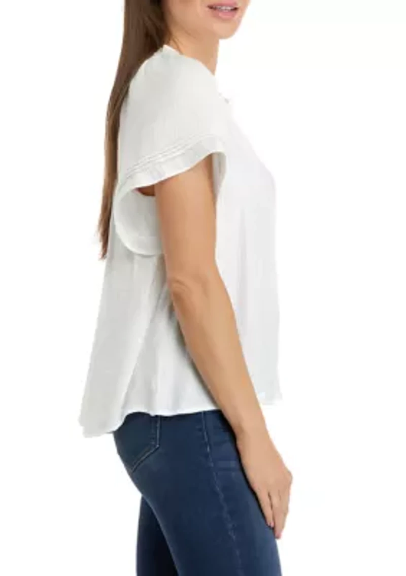 Petite Linen Like Peasant Top