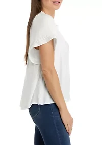 Petite Linen Like Peasant Top