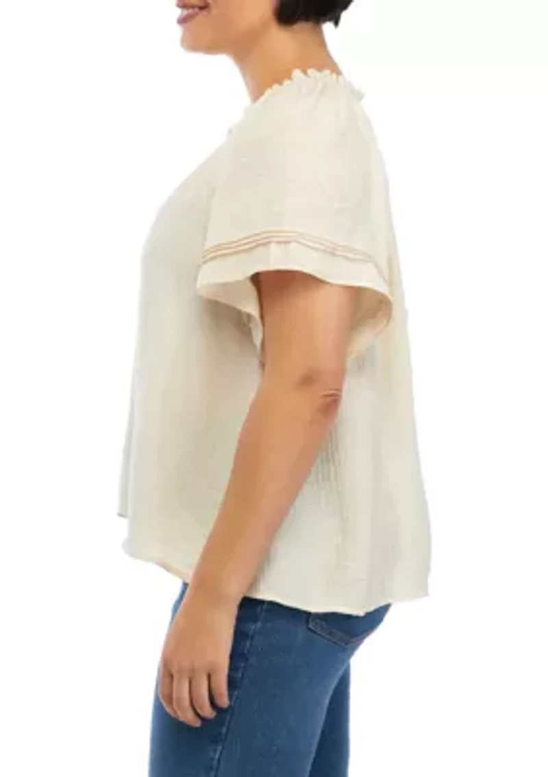 Petite Linen Like Peasant Top