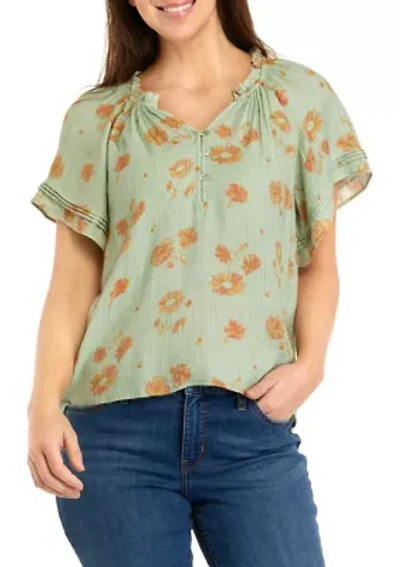 Petite Linen Like Peasant Top