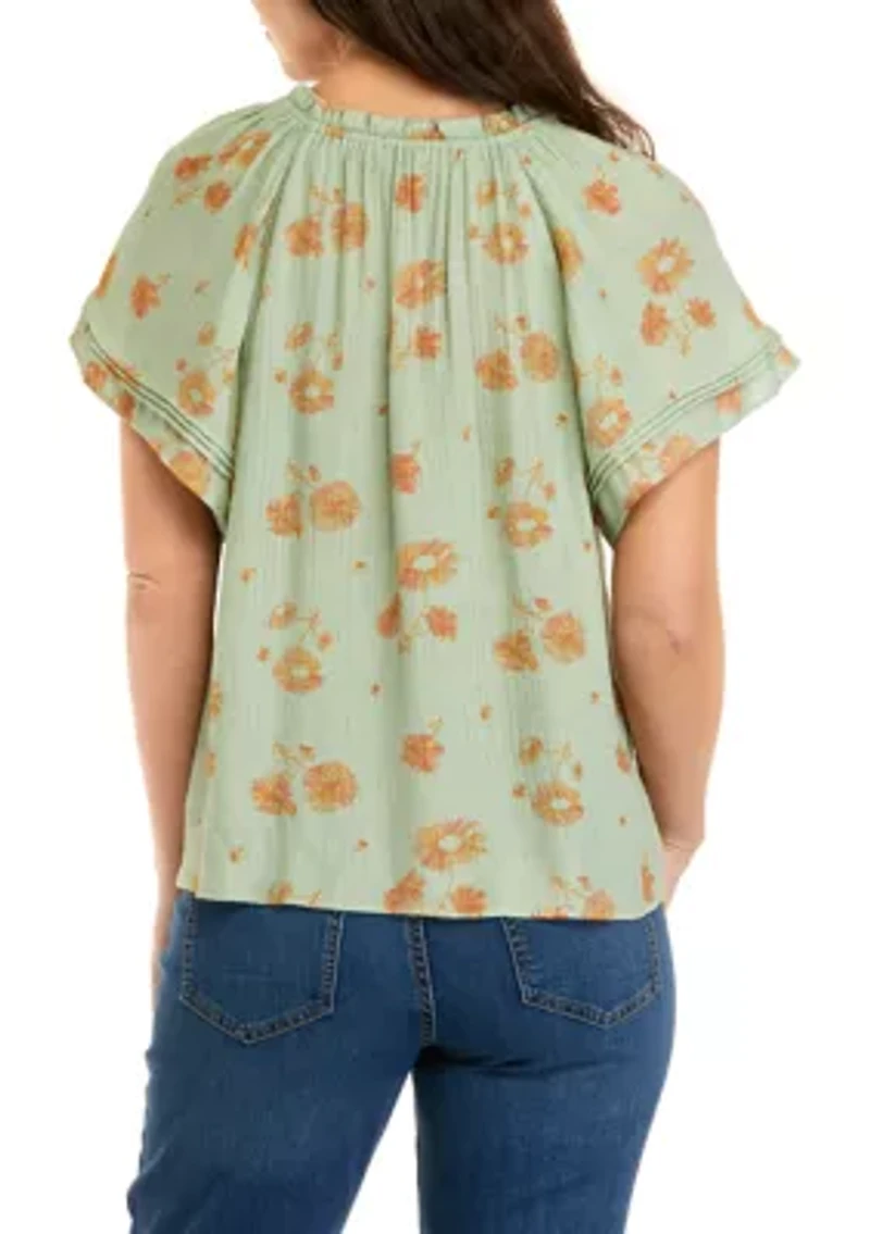 Petite Linen Like Peasant Top