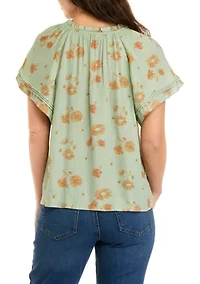 Petite Linen Like Peasant Top