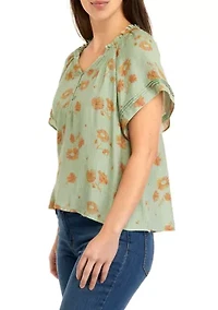 Petite Linen Like Peasant Top