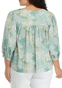 Plus Linen Like Peasant Blouse