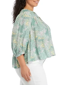 Plus Linen Like Peasant Blouse