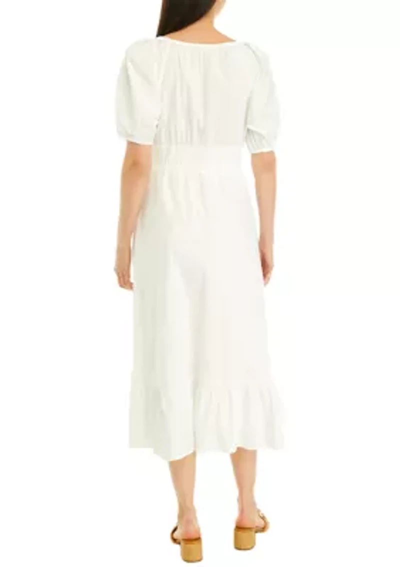 Women's Poplin V-Neck Midi Dress