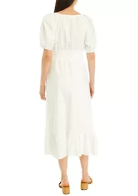 Women's Poplin V-Neck Midi Dress
