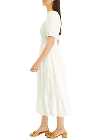 Women's Poplin V-Neck Midi Dress