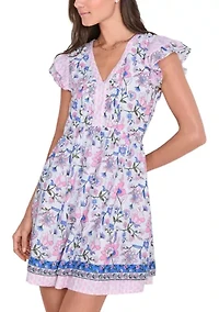 Women's Printed Flutter Sleeve Dress