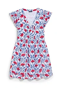 Women's Pintuck Printed Flutter Sleeve Dress
