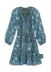 Women's Long Blouson Sleeve Printed Dress