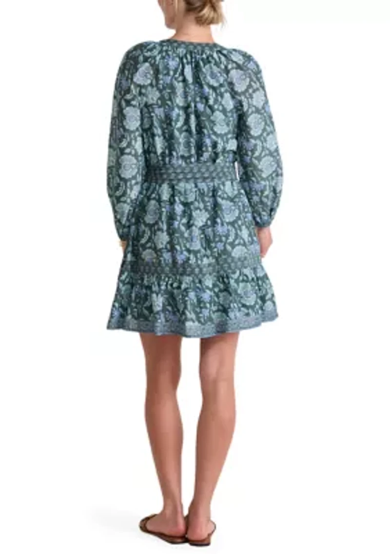 Women's Long Blouson Sleeve Printed Dress