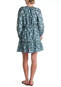 Women's Long Blouson Sleeve Printed Dress