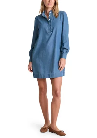 Women's Long Sleeve Chambray Popover Dress
