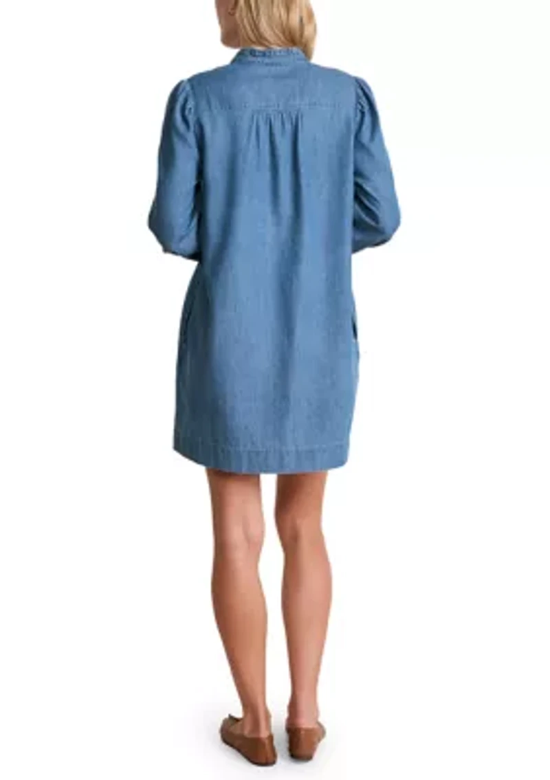 Women's Long Sleeve Chambray Popover Dress