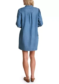 Women's Long Sleeve Chambray Popover Dress