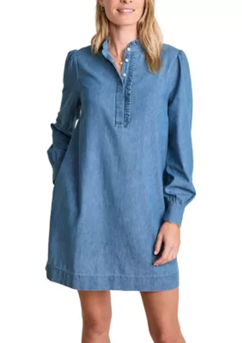 Women's Long Sleeve Chambray Popover Dress