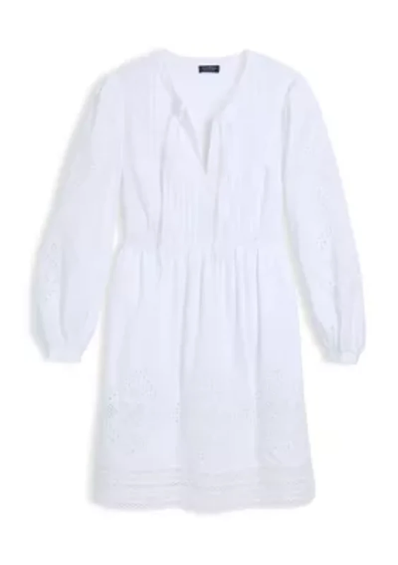 Women's Long Sleeve Nora Pintuck Eyelet Dress