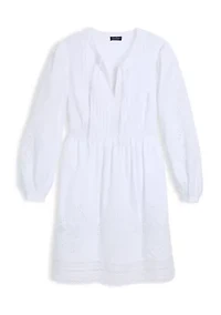 Women's Long Sleeve Nora Pintuck Eyelet Dress