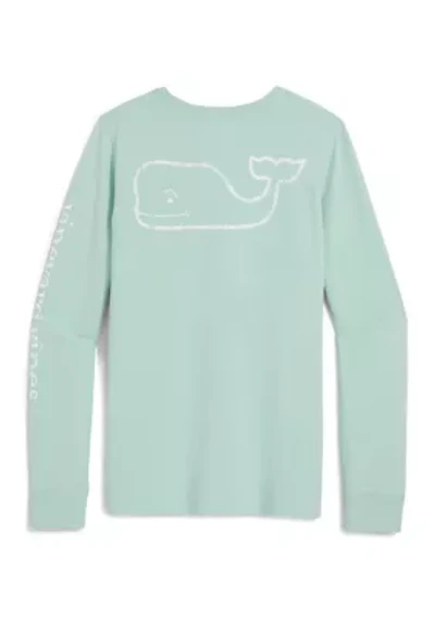 Women's Long Sleeve Vintage Whale Graphic Pocket T-Shirt
