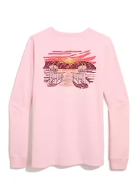 Women's Long Sleeve Sunset Graphic Pocket T-Shirt