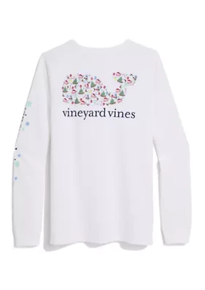 Women's Long Sleeve Christmas Filled Whale Icon Graphic T-Shirt