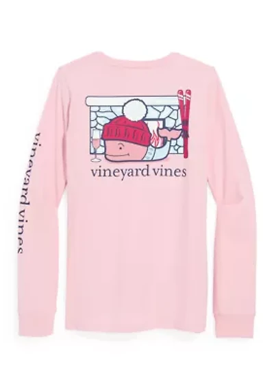 Women's Apres Ski Fireplace Whale Long Sleeve Pocket T-Shirt