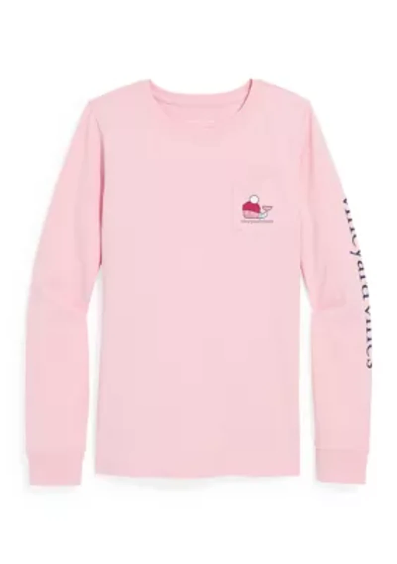 Women's Apres Ski Fireplace Whale Long Sleeve Pocket T-Shirt