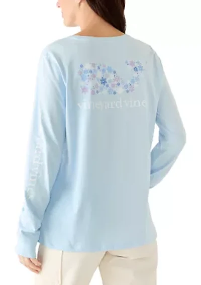 Women's Snowflake Icons Whale Fill Long Sleeve Pocket Shirt