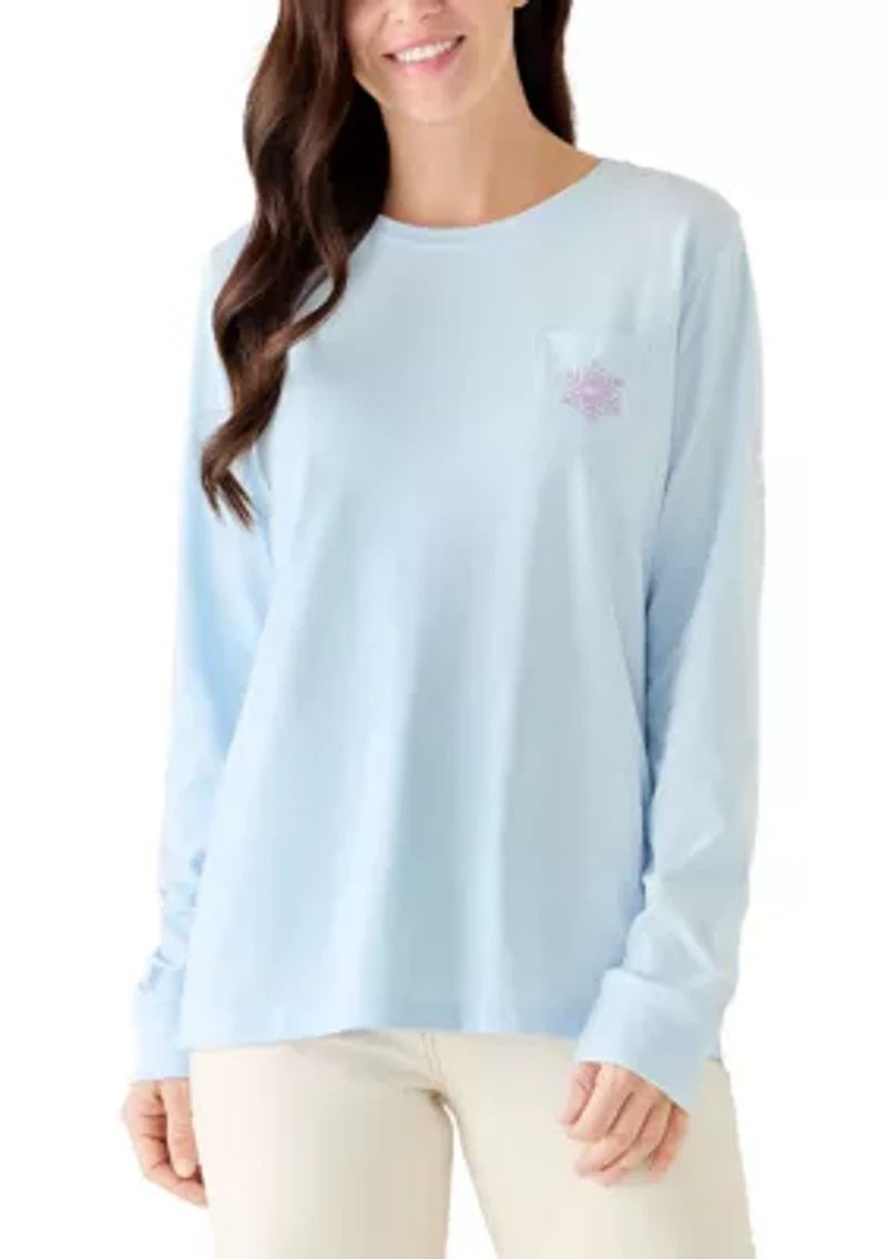 Women's Snowflake Icons Whale Fill Long Sleeve Pocket Shirt