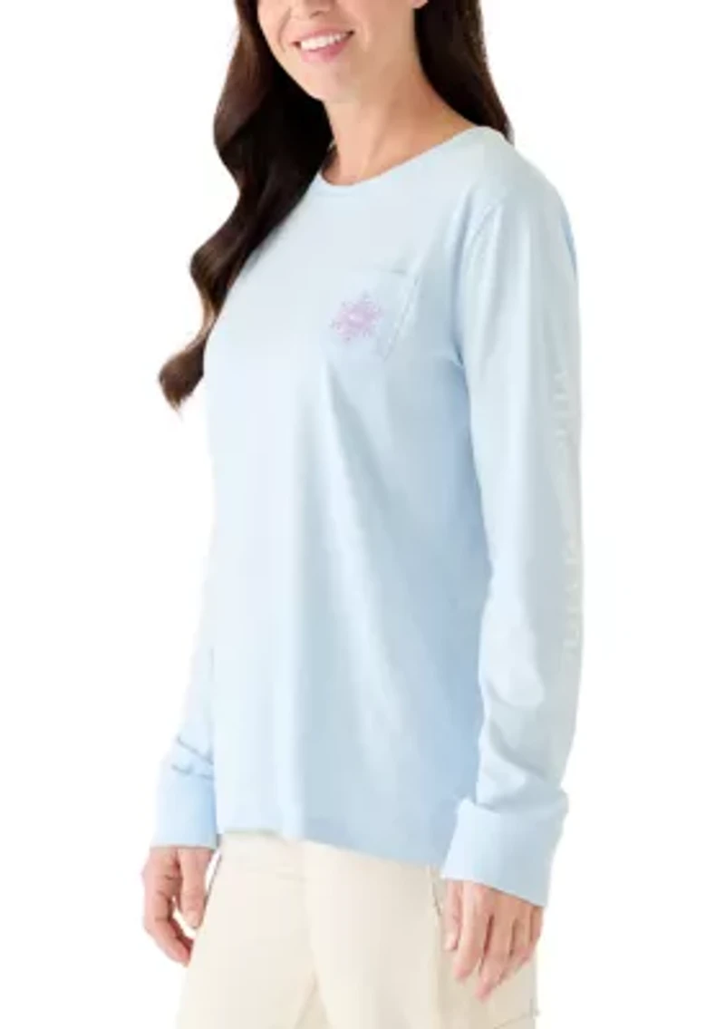 Women's Snowflake Icons Whale Fill Long Sleeve Pocket Shirt