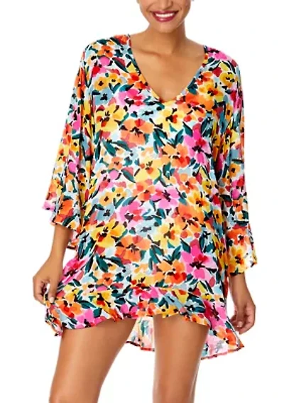 Floral Print Flounce Tunic Swim Cover Up