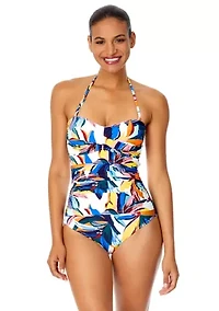 Gradient Floral Twist Front Strapless One Piece Swimsuit