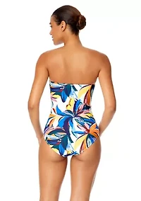 Gradient Floral Twist Front Strapless One Piece Swimsuit