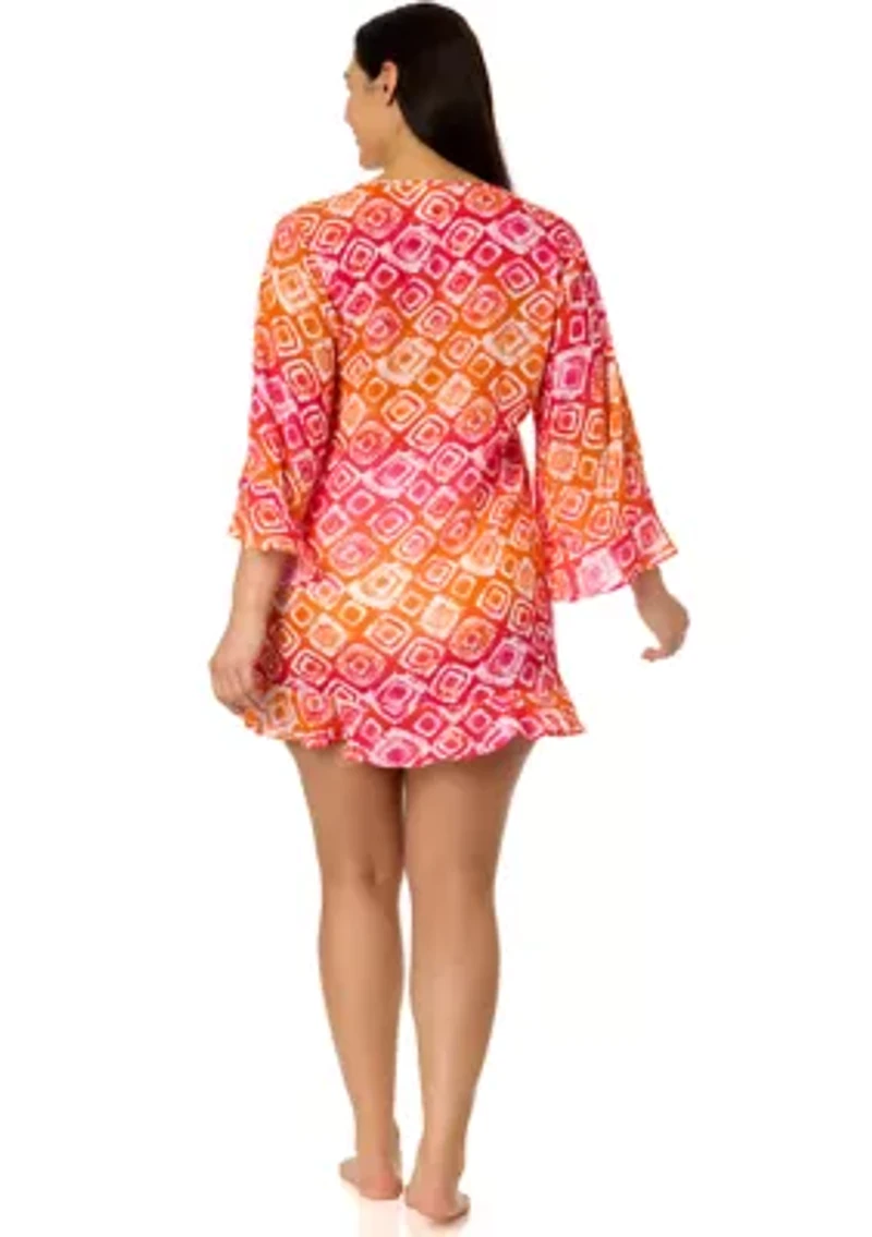 Plus Bell Sleeve Tie Dye Printed Swim Coverup