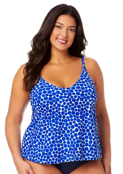 Plus Denim Dot Easy Tankini Swim Top