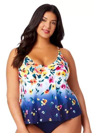 Plus Gradient Floral Tankini Swim Top