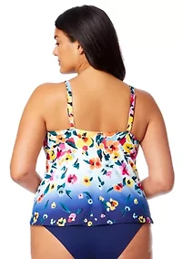 Plus Gradient Floral Tankini Swim Top