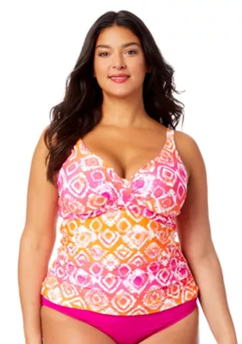 Plus Tie Dye Underwire Tankini Swim Top