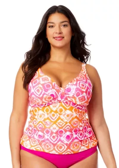Plus Tie Dye Underwire Tankini Swim Top