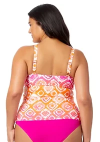 Plus Tie Dye Underwire Tankini Swim Top