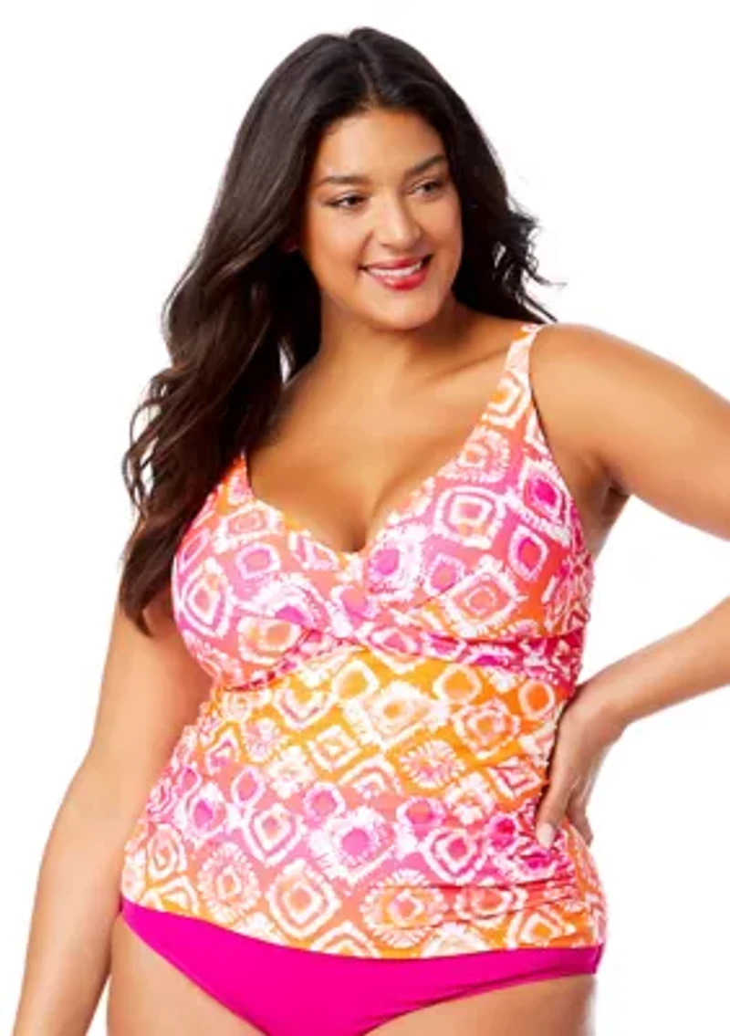Plus Tie Dye Underwire Tankini Swim Top