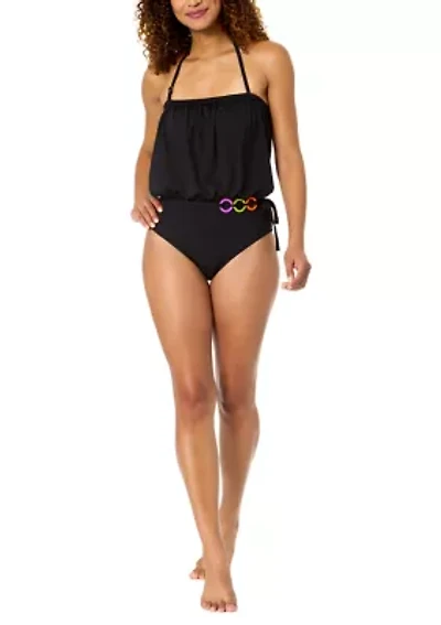 Women's Strapless Belted Ring One Piece Swimsuit