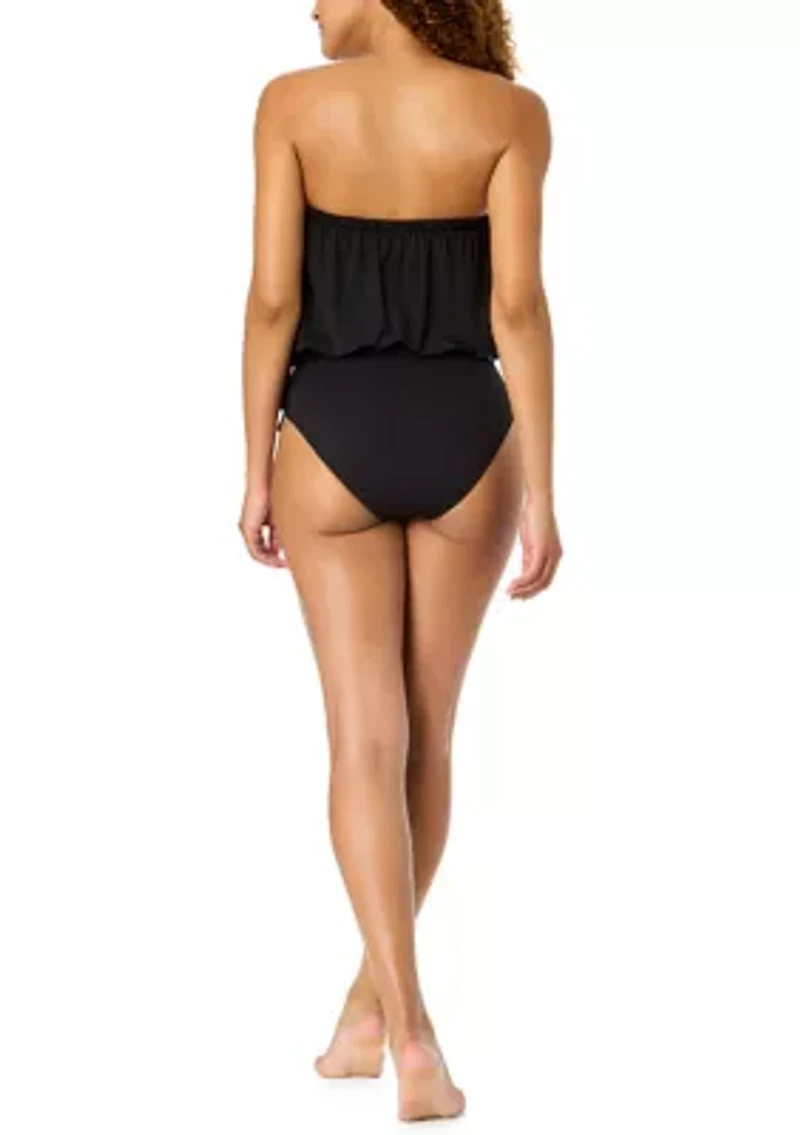 Women's Strapless Belted Ring One Piece Swimsuit