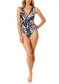 Women's Scallop Neck Plunge One-Piece Bathing Suit