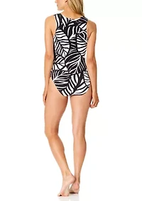 Women's Scallop Neck Plunge One-Piece Bathing Suit