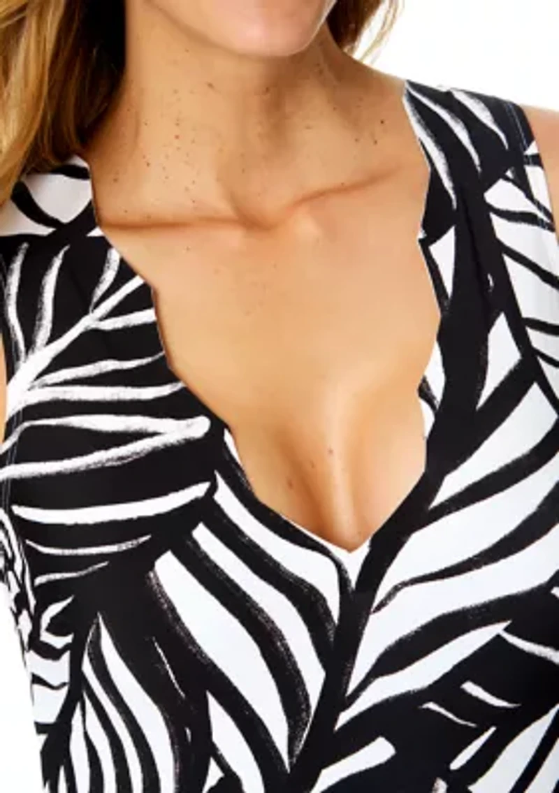 Women's Scallop Neck Plunge One-Piece Bathing Suit