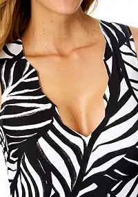 Women's Scallop Neck Plunge One-Piece Bathing Suit