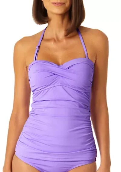 Twist Front Shirred Bandeukini Swim Top