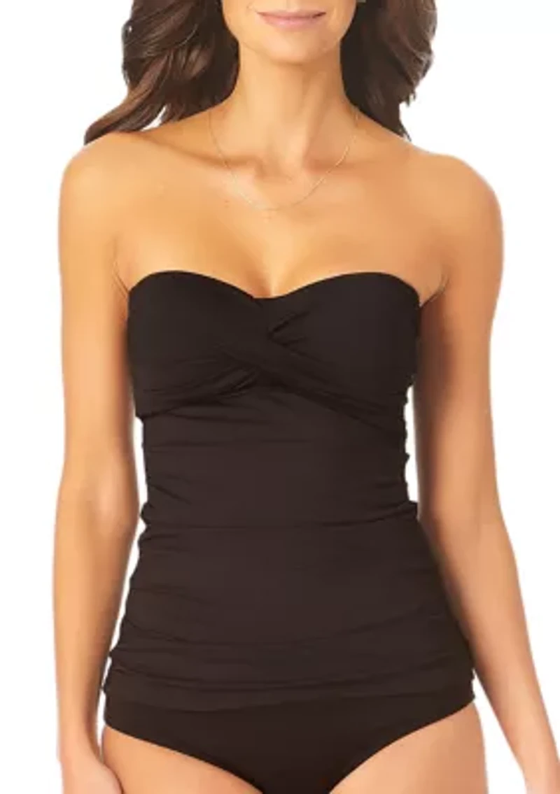 Twist Front Shirred Bandeukini Swim Top